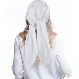 Andibro 35" Large Square Satin Head Scarf, Silk Shiny Solid Color Head Scarves Sleeping Head Wraps for Women Hair Bandana (White)