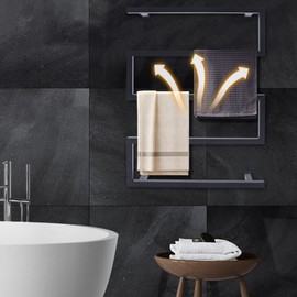 BANLICALI Towel Warmer Rack, 90W Electric Towel Warmer Heated Towel Rack with 5 Bars, Wall-Wounted Towel Drying Rack for Home Hotels Bathroom Black 110V, IP44 Waterproof