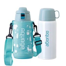 Atlas ANW-601TQ Water Bottle, 24.2 fl oz (670 ml), Insulated, Lightweight, For Children, For Kids, Direct Drinking Cup, 2-Way Cover, Drawstring, Turquoise Aquage