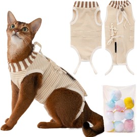 SUYUKU Cat Recovery Suit for Post Surgery Care Kitten Breathable Body Suits for Alternative Elizabethan Collar Cats Onesie Surgery Bodysuit Pajama Clothing (Brown, S)