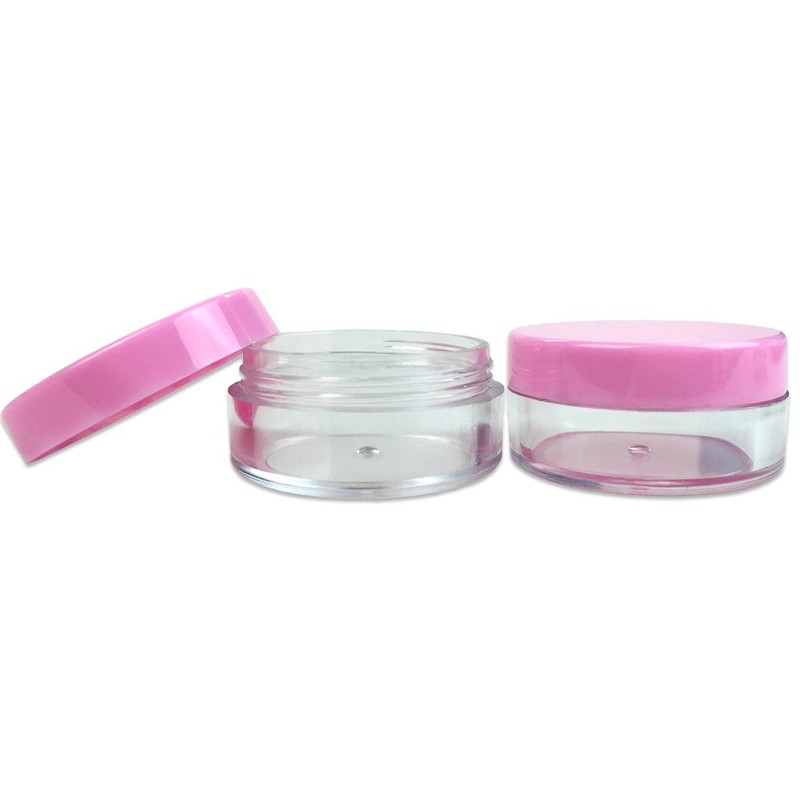 (Quantity: 20 Pieces) Beauticom 10G/10ML Clear Round Jars with Pink