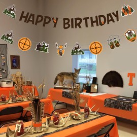 Kreatwow Hunting Happy Birthday Banner Garland Hunting Birthday Party Decoration Gone Hunting Garland Hunting Theme Party Decor Camo Camping Hunting Themed Party Deer Decor for Camo Birthday Party
