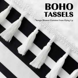 Seasonwood 96 inch Extra Long Shower Curtain Black and White Shower Curtain with Tassel 72" W x 96" L Farmhouse Striped Shower Curtains for Bathroom Fabric Shower Curtains