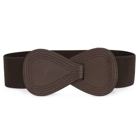 Allegra K Interlock Buckle 8-shaped Faux Leather Elastic Belt Cinch Waistband for Lady Coffee Fit Waist Girth:25"/63.5cm-37"/94cm