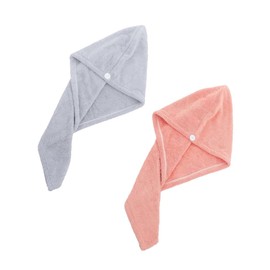 SHOWERORO Hair Turban Towel Wrap 2pcs Absorbent Coral Fleece Dry Hair Cap for Fast Drying
