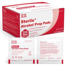 Ever Ready First Aid Alcohol Prep Pads, Medium 2-Ply Alcohol Wipes, individually wrapped Swabs, Saturated With 70% Isopropyl Alcohol - 200 Count