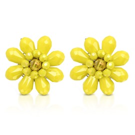 Aeravida Colorful Tropical Garden Vibrant Yellow Crystal Flower Beaded Clip-On Earrings | Summer Elegant Jewelry Wire | Flower Clip-on Earrings | Trendy Clip-on Earrings | Gift for Daughter