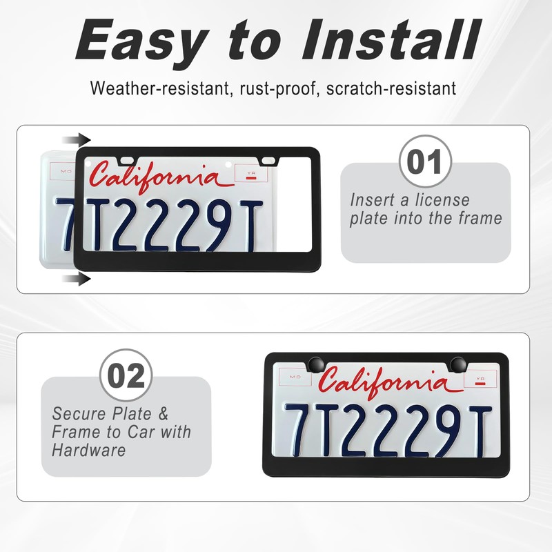 AMZAUTO 2 Pack Matte Black License Plate Frame, Black Metal