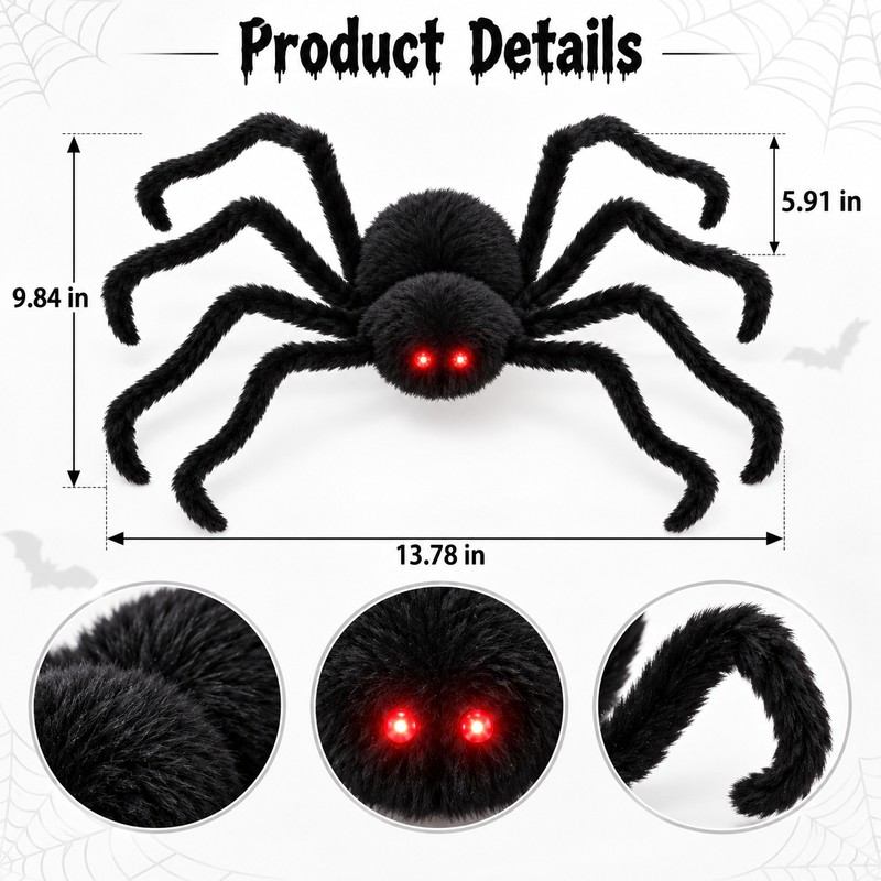 Large Plush Halloween Spider Decoration – Oversized Stuffed Spider Prop