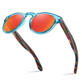 KITHDIA Classic Retro Round Sunglasses Women's Polarised Sunglasses Wood with UV400 Protection S5092, S5092b/Red