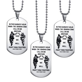 CaleesLLC Men's Necklace We Will Fight Them Together,To my Brother Necklace Military Dog Tag Pendent Christmas Birthday Party Gift,Set of 3