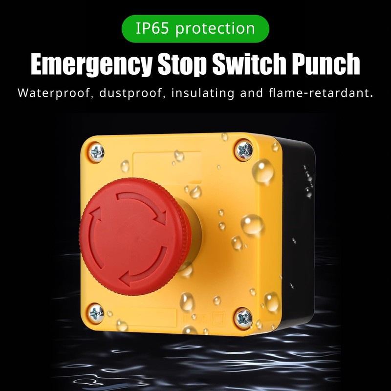 Lotbun 110V ~ 400V Emergency Stop Switch, Waterproof Index IP65,