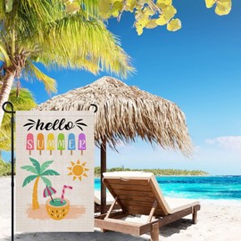 Hello Summer Garden Flag 12×18 Inch Double Sided Ice Cream Sun Coco Burlap Vertical Yard Outdoor Seasonal Decoration