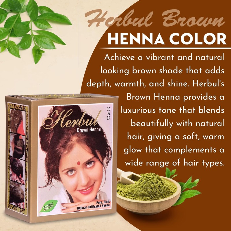 Herbul Henna Hair Dyes (Brown, 6 Sachets x 10 g