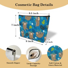 Qssfdgg Women Makeup Bag, Girl Daughter Animal Lover Gift, Gift for Her Sister Girlfriend, Sloth Green Leaf Purse Travel Organizer Toiletry Pouch, Gadget Accessories Bag with zipper -23