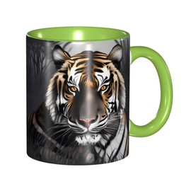 BROLEO Green Classic Mugs ceramic mug Suitable for cappuccino, latte, cereal, yogurt, milk, hot or cold drinks Micro-wave oven Tiger at rest Pattern