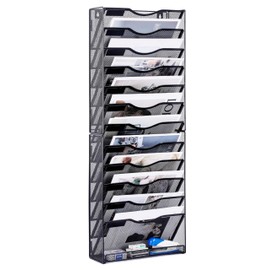 superbpag Hanging Wall File Holder, 12 Pockets Desk Organizer Office Organization Storage Rack for Paper/Magazine/Bill/Letter/Document/Mail, Black