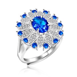 Uloveido Simulated Sapphire Rings Luxury Firework Adjustable Size Big Oval Crystal Cocktail Flower Ring Y1888 (Blue)