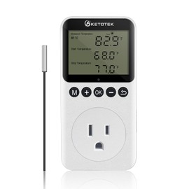 KETOTEK KT3200PRO Digital Temperature Controller Outlet Day Night Thermostat Plug Socket Heating Cooling Temp Controller with Sensor Timer Regulator for Reptile Greenhouse Brewing Refrigerator