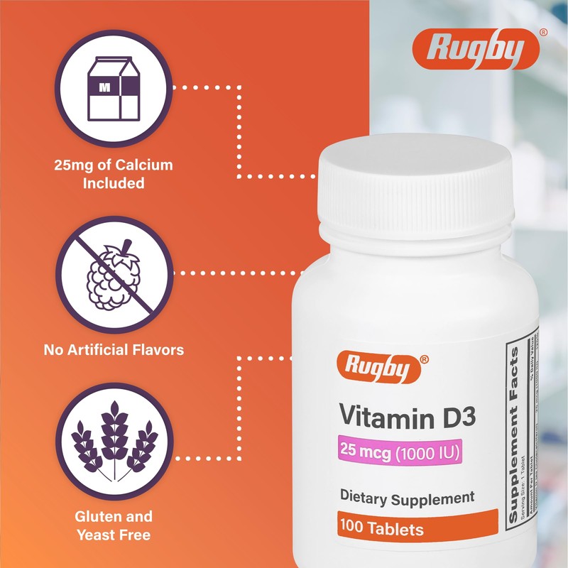 Rugby Vitamin D3, 25 mcg (1,000 IU) - Dietary Supplement