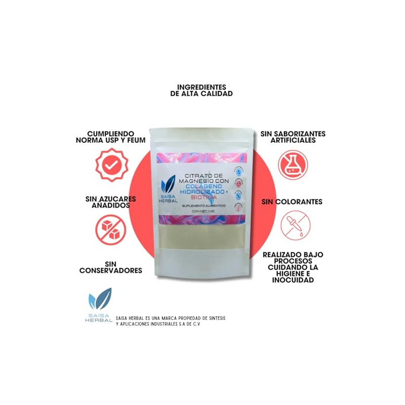 Colageno Hidolizado Citrato de Magnesio Biotina Bolsa con 1 Kg