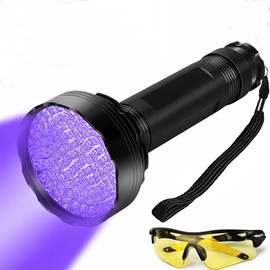 Black Light LED UV Flashlight, WJZXTEK Super Bright 100 LED Powerful Black Light Flashlight 395NM Ultraviolet Urine Detector Flashlight with UV Sunglasses for Bed Bugs Scorpions, Home Hotel