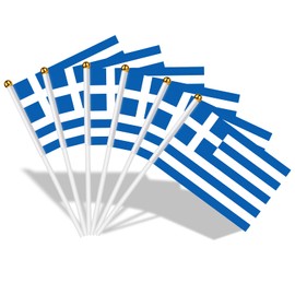 AhfuLife Small Greece Flags for Greece Decoration, Pack of 30 Greek Mini Hand-Held Flags with 30 cm White Pole for March 25th National Day Party Home Garden Bar Decoration