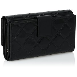 Pinky and Diane PDLWFAT1 Long Wallet, Common Enamel, Checkered with Original Logo, Pearl Enamel, Adult, Cute, Card Storage, Large Capacity, Black