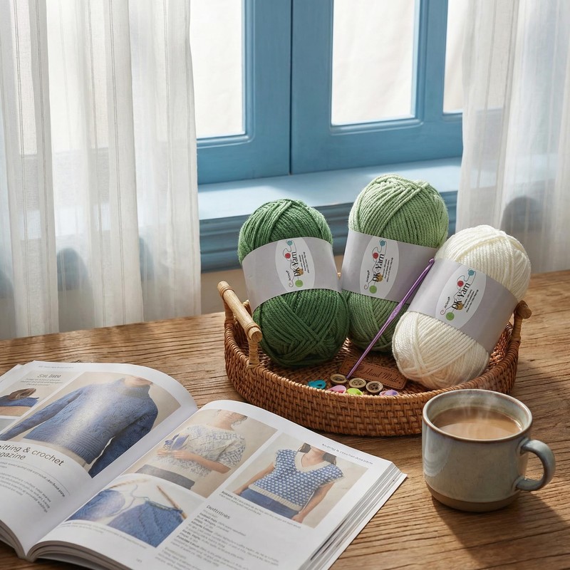 Crochet Yarn Kit, 3×50g 60% Cotton 40% Acrylic Combed Cotton