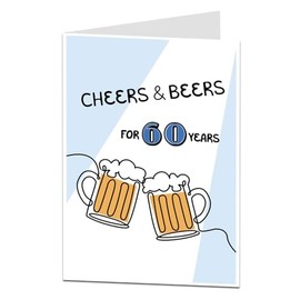 LimaLima Funny 60th Birthday Card For Him Men. Cheers & Beers To 60 Years. Perfect For Brother, Husband, Dad, Grandad & Friends
