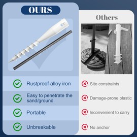 EUIJOIP 17" Stainless Steel Screw-in Ground Stakes - Extra-Long Spiral Anchor for Patio Umbrella Base, Canopy Weights on Beach/Lawn Weatherproof Pole Holder for 1-2" Posts, White