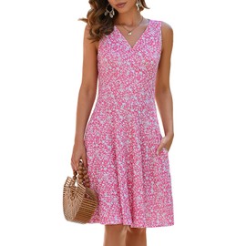 Naggoo Short Dress for Women Sleeveless Floral Print Sun Dress Casual Tank Dresses Pink M