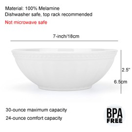 KX-WARE 7-inch Melamine Bowls, 30-ounce Salad/Pasta/Dinner Bowls | set of 8, White