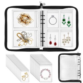Jewelry Storage Book Set Transparent Travel Jewelry Organizer with Anti-Oxidation Pocket Traveling Necklace Earring Organizer for Ring, Bracelets, Postcard(120 Grids +75 Thicken PVC Zipper Bags)