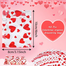 DTOFOOT Valentines Organza Bags,40PCS Love Heart Candy Bags Organza Drawstring Bags Jewelry Gift Pouches for Valentines Day Wedding Party Favors