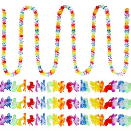 Fovths 4 Pieces 36 Feet Each Hawaiian Tropical Flower Leis Garland Jumbo Multicolored Hibiscus Flower Banner Summer Beach Tiki Party Hawaiian Luau Decorations