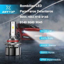 ANYTOP 9005 HB3 H10 Led Bombillas para Delanteros Faros,160W 24000LM 6500K 600% Brillo Kit de Conversión,Luz Alta Y Baja,Luces Antiniebla 2 Unidades