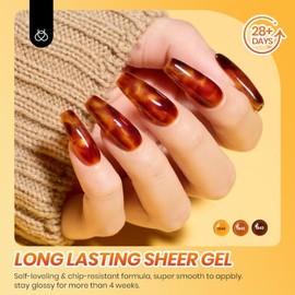 beetles Gel Polish Esmalte De Uñas En Gel Beetles Fall: Esmalte En Gel Amber Chic Jelly Con Efecto Mármol, 6 Colores, Amarillo, Rojo, Marrón, Gris, Tr
