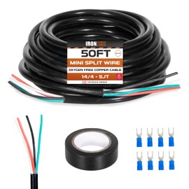 Iron Forge Cable 14/4 Mini Split Wire - 50ft, 300V, 14 Gauge 4 Conductor Wire with Connectors and Tape - 14-4 Copper Conductor Cable UL/ETL Certified