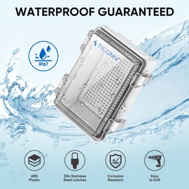TICONN Waterproof Electrical Junction Box IP67 ABS Plastic Enclosure with Hinged Cover with Mounting Plate, Wall Brackets, Cable Glands (Clear, 5.9"x3.9"x2.8")
