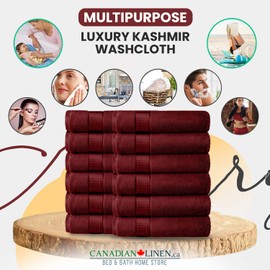 Canadian Linen Luxury Washcloths Set, 12 Pieces Face Towels 12"x12" 475 GSM Aegean Turkish Cotton Bathroom Towels Soft Absorbent Face Cloth Lightweight Wash Cloths - Burgundy