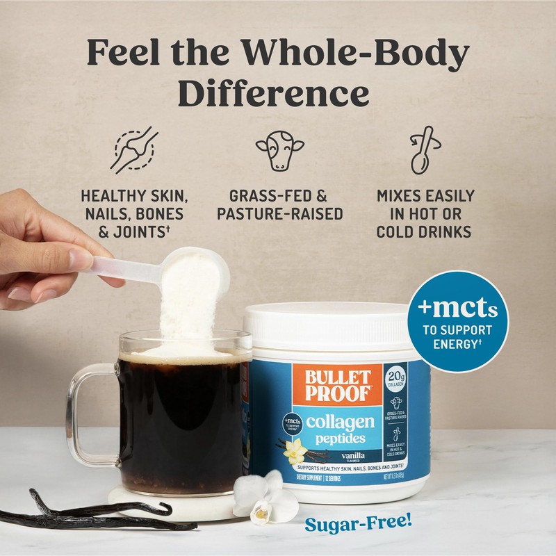 Bulletproof Vanilla Collagen Peptides Powder with MCT Oil, 14.3 Ounces,