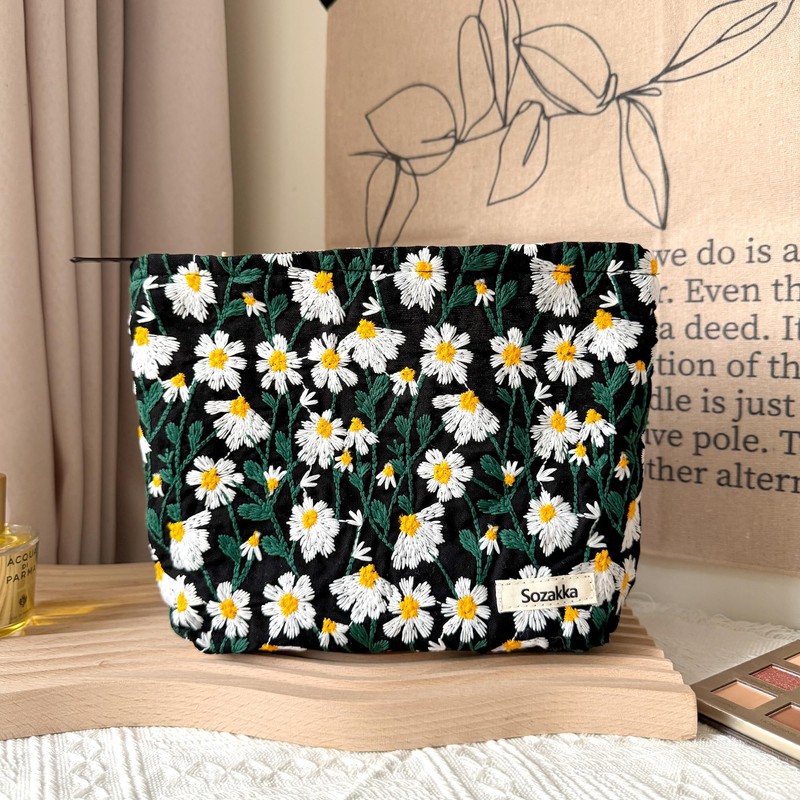 Sminra Makeup Bag Cosmetic bag Preppy Canvas Embroidery Toiletry Bag