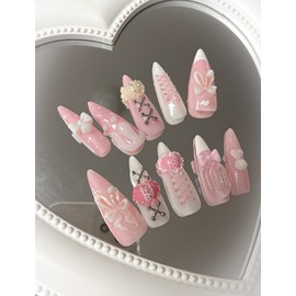 Pink Bunny Bunny Handmade Nail Tips - Square / 핑크바니바니 수제네일팁 - 스퀘어