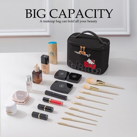 AmBealla Make up Bag Travel Cosmetic Bags Brush Holder Zipper Pouch Case Organizer Cute Organizer Suitable for Purse for Women (02 Steady Black)