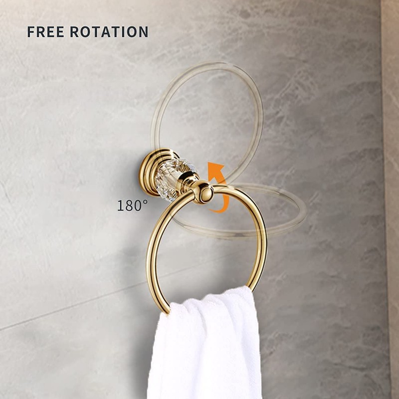 WOLIBEER Crystal Gold Toilet Paper Holder Hand Towel Ring Crystal