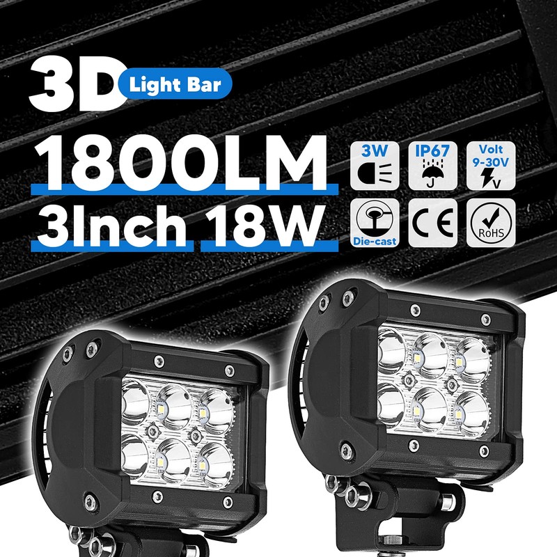 2x 3'' LED Spot Work Light & Upper Hood Ditch
