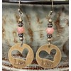Bronze Etched Heart with Opalescent Dusty Rose Crystal Earrings LOVE