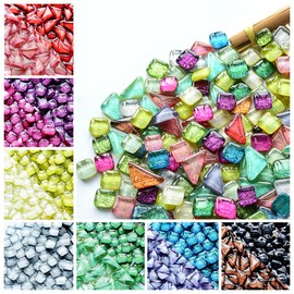 Heromor Mosaic Tiles Arts and Crafts -Assorted Colors Mosaic Stones, Mini Glitter Crystal Mosaic Pieces 200g in Irregular Shapes, Mosaic Kits for Children, DIY Craft Home Decoration