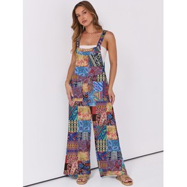 ANRABESS Women Jumpsuits Overalls Wide Leg Casual Baggy Romper Boho Loose Bib Jumpers Sleeveless Straps 2025 Summer Outfits Multicolor X-Large